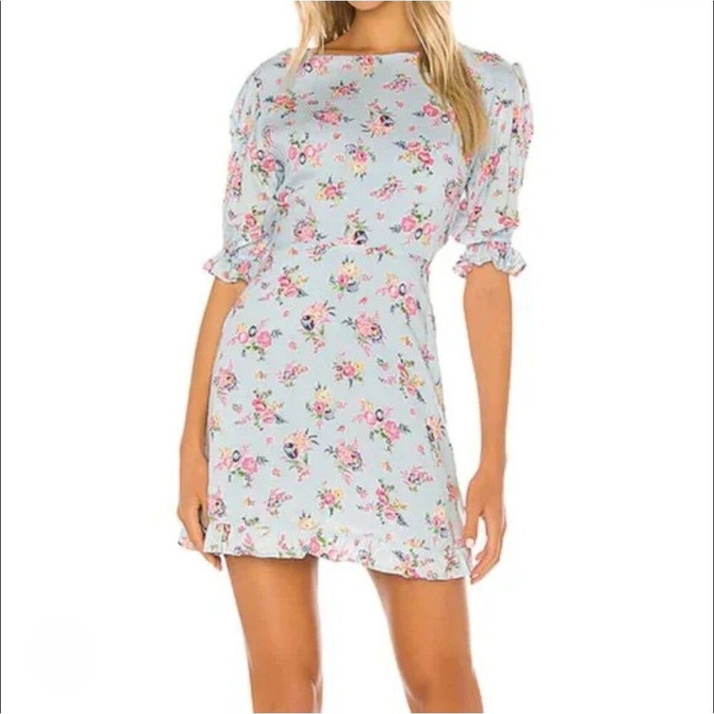 Faithfull The Brand Florence Mini Dress Womens 10 Blue Juliette Floral Print